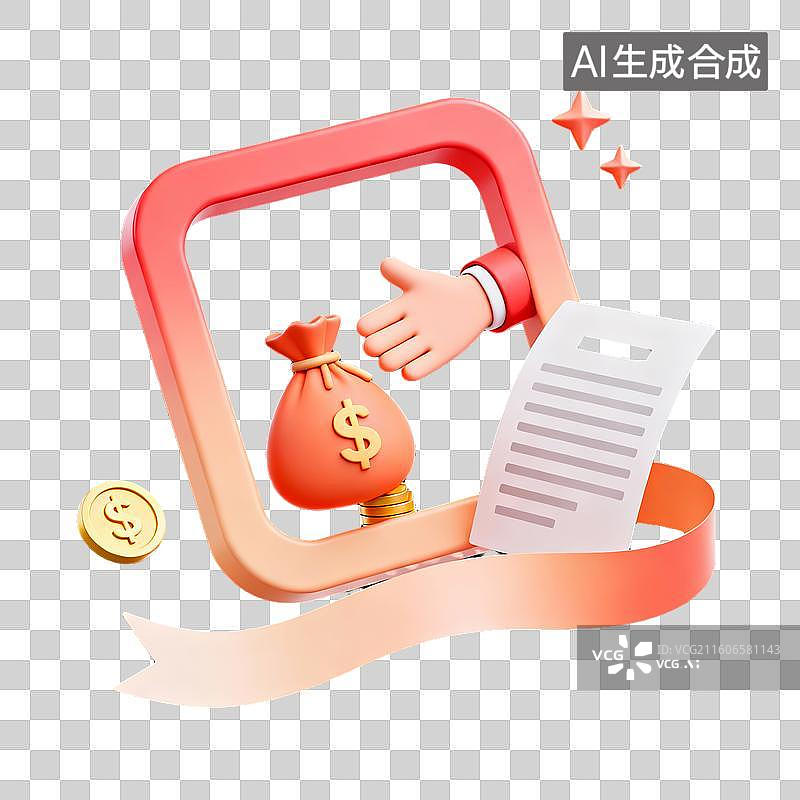 【AI数字艺术】3d拟物红橙色金融理财交易边框元素图片素材