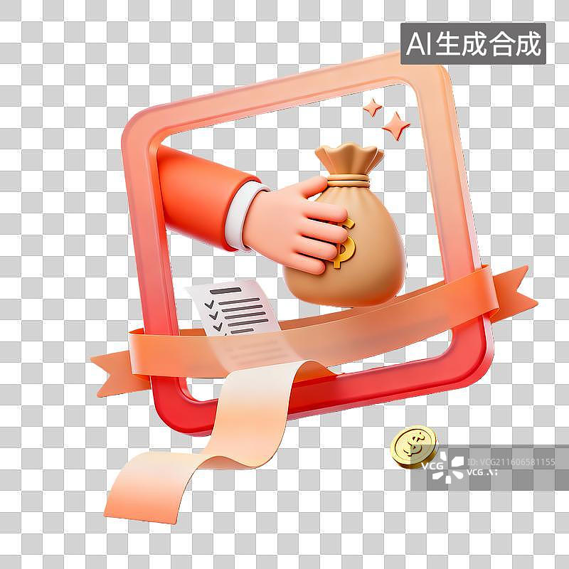 【AI数字艺术】3d拟物红橙色金融理财交易边框元素图片素材
