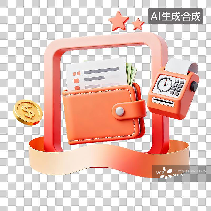 【AI数字艺术】3d拟物红橙色金融理财钱包账单边框元素图片素材
