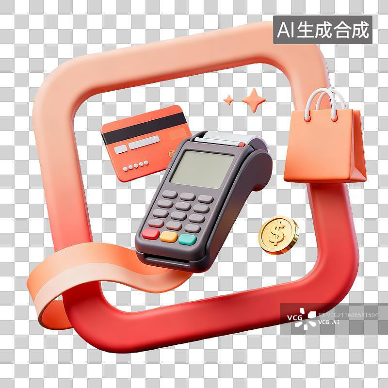 【AI数字艺术】3d拟物红橙色金融理财刷卡购物边框元素图片素材