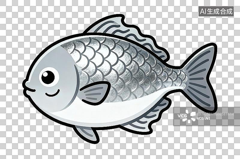 【AI数字艺术】卡通风格，一条银鲳PNG格式的免扣元素图片素材