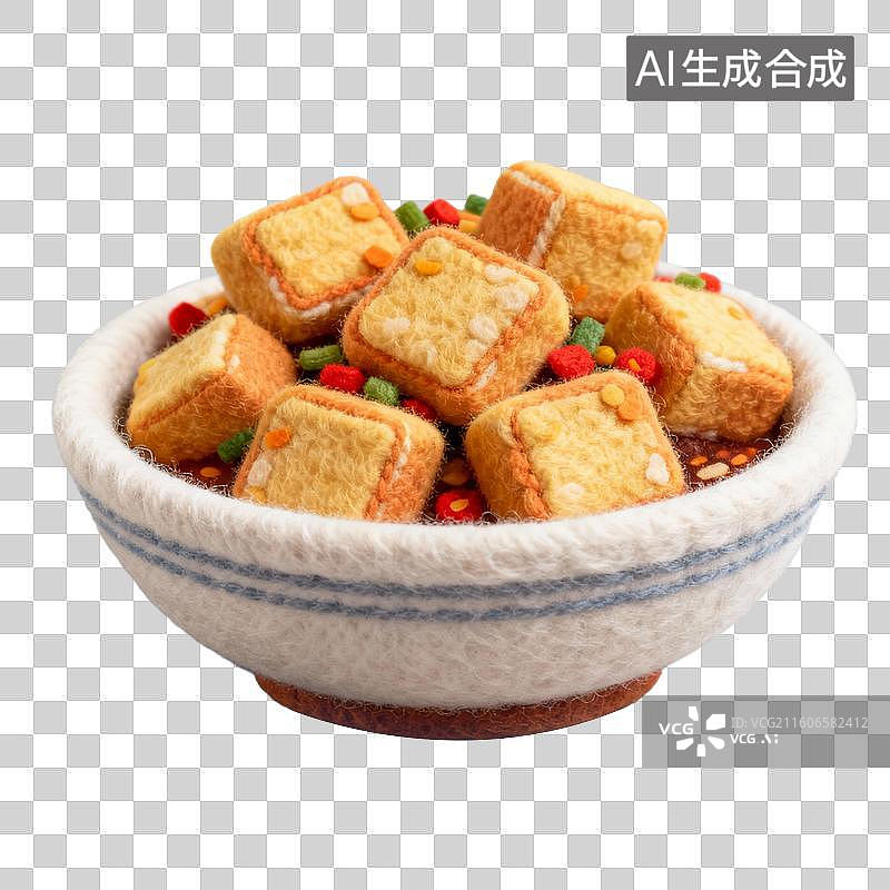 【AI数字艺术】3D羊毛毡风格美食成品菜肴元素臭豆腐图片素材