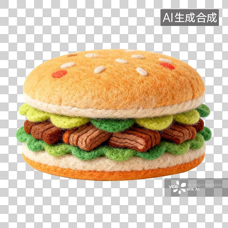 【AI数字艺术】3D羊毛毡风格美食成品菜肴元素汉堡包肉夹馍图片素材