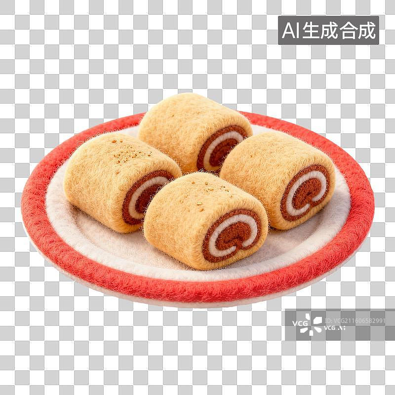 【AI数字艺术】3D羊毛毡风格美食成品菜肴元素驴打滚图片素材