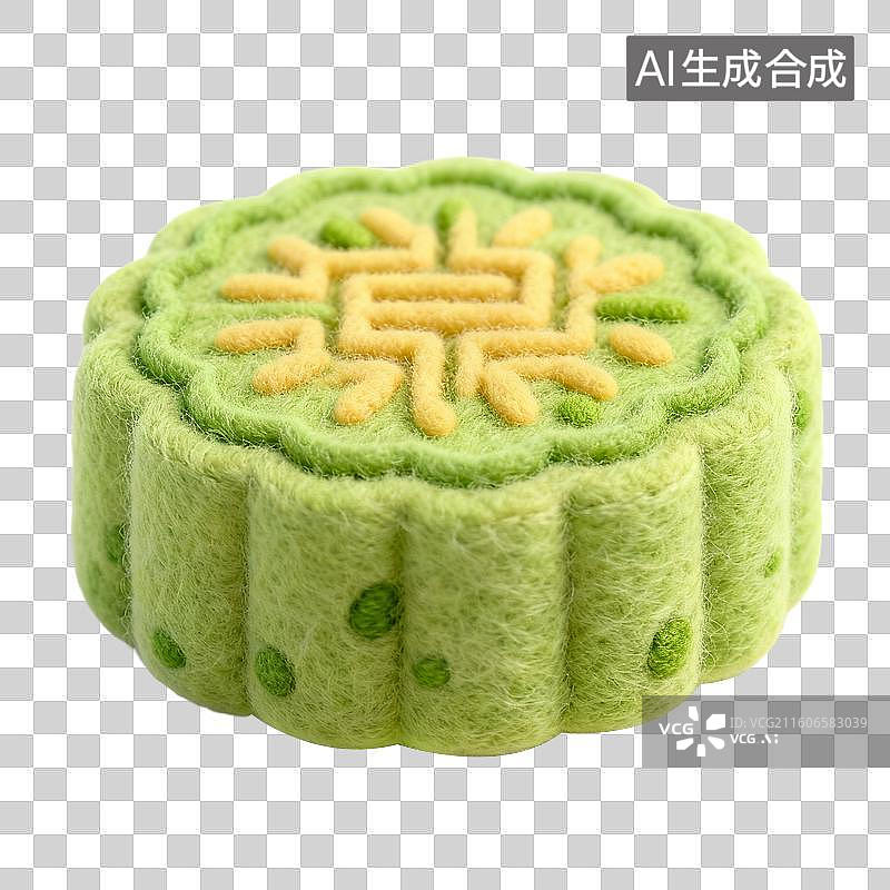 【AI数字艺术】3D羊毛毡风格美食成品菜肴元素绿豆糕图片素材