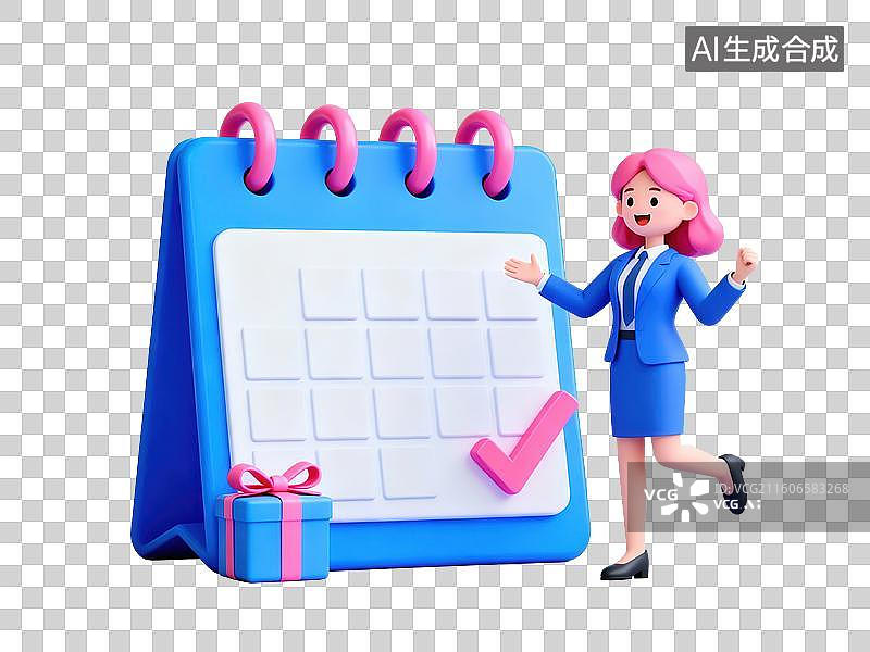 【AI数字艺术】卡通人物指向日历与礼物图片素材