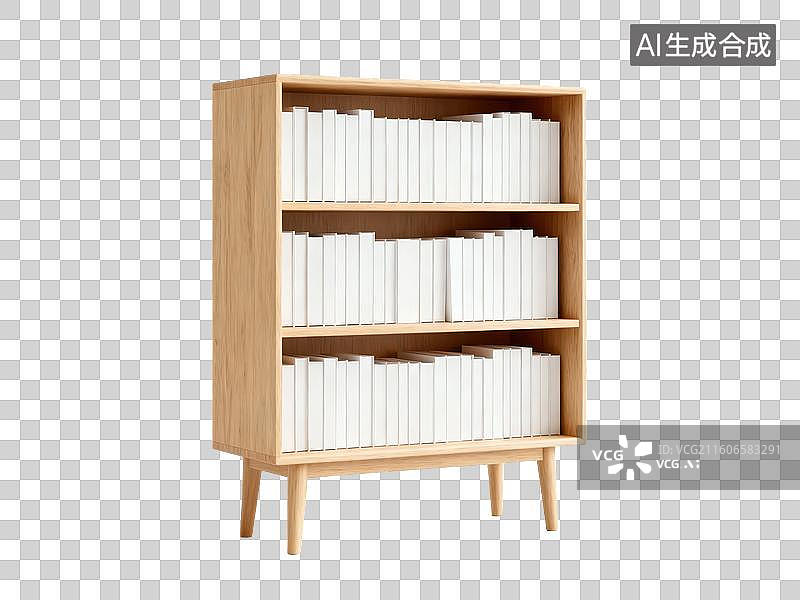 【AI数字艺术】木质书架陈列白色书籍图片素材