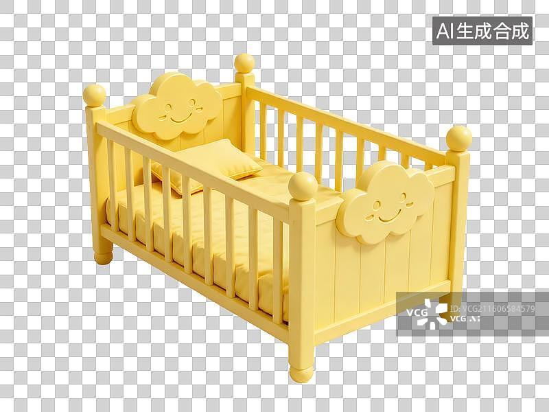 【AI数字艺术】黄色婴儿床带云朵装饰图片素材