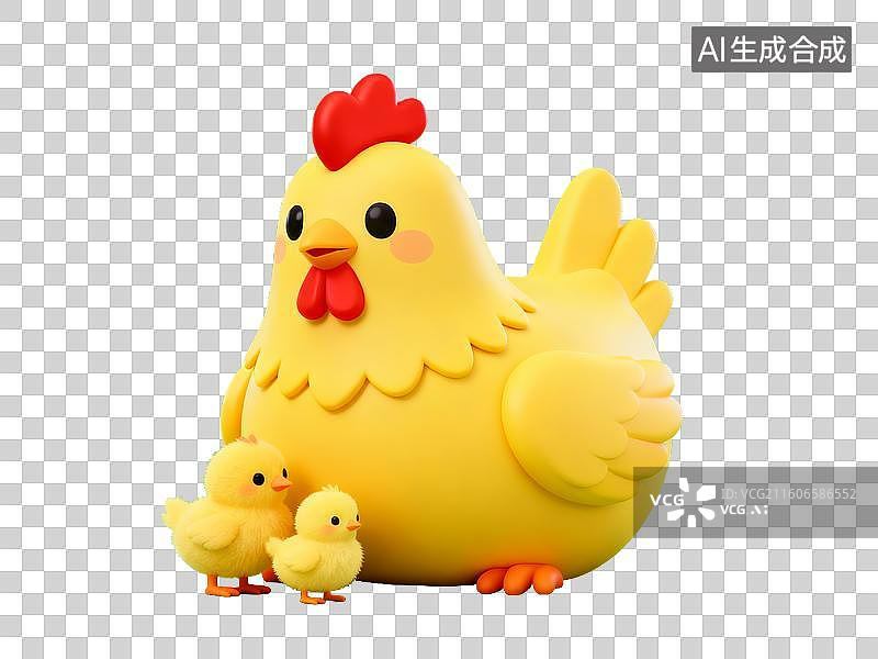 【AI数字艺术】十二生肖 母鸡与两只小鸡图片素材
