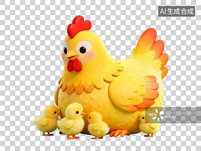 【AI数字艺术】十二生肖 母鸡与小鸡卡通形象图片素材