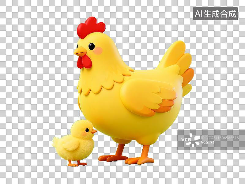【AI数字艺术】十二生肖 母鸡与小鸡卡通形象图片素材