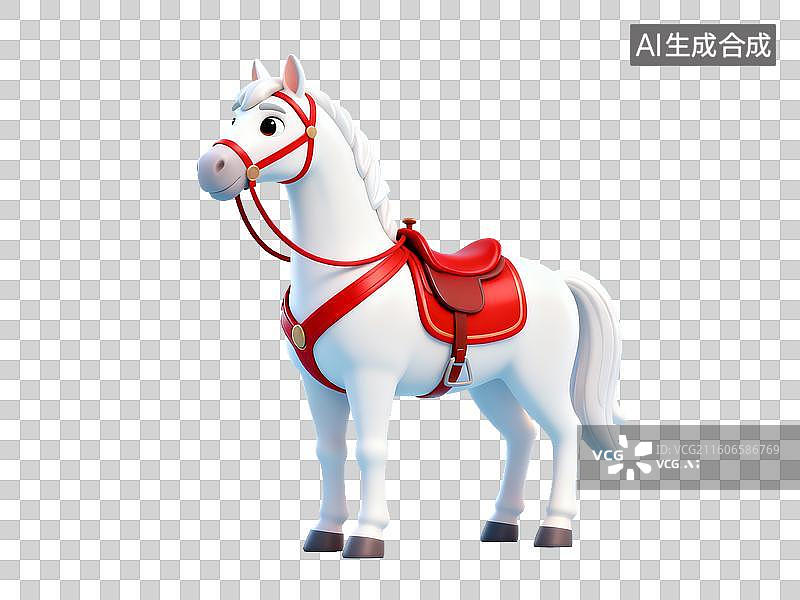 【AI数字艺术】十二生肖 白色骏马佩戴红色马具图片素材
