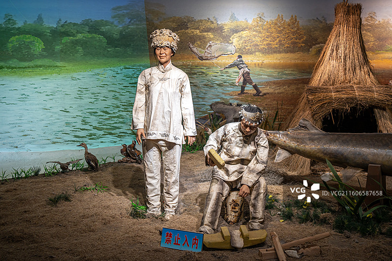 赫哲族生活方式场景展示  同江市赫哲族博物馆图片素材