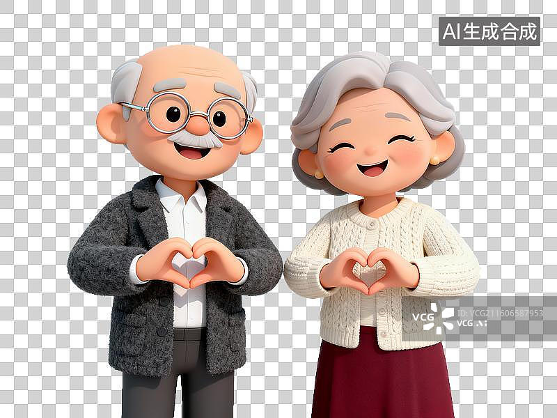 【AI数字艺术】老年夫妇比心微笑图片素材