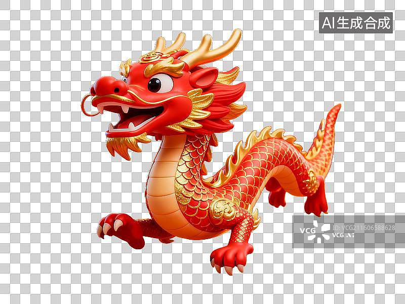【AI数字艺术】十二生肖 红色中国风龙形雕塑图片素材