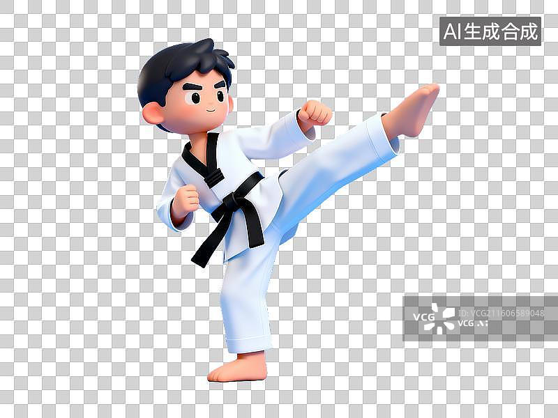 【AI数字艺术】体育运动 卡通男孩练习跆拳道图片素材