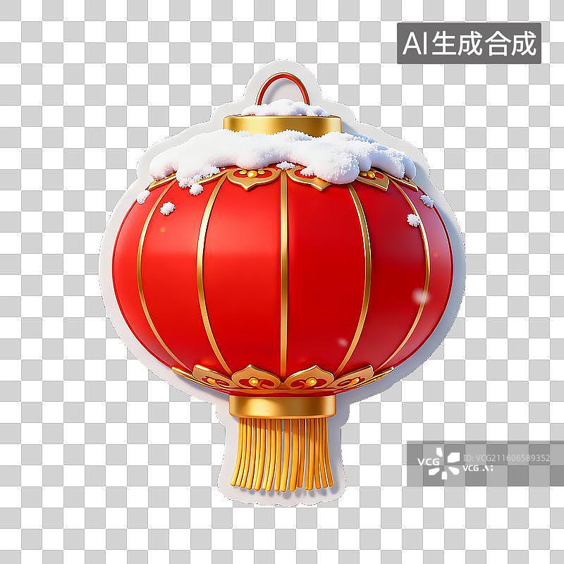 【AI数字艺术】冰雪覆盖中国红灯笼春节 3D 立体免抠设计素材图片素材
