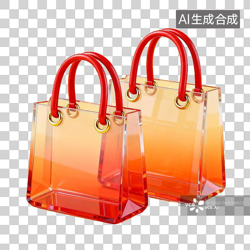 【AI数字艺术】电商购物 促销元素 透明渐变红色手提包图片素材