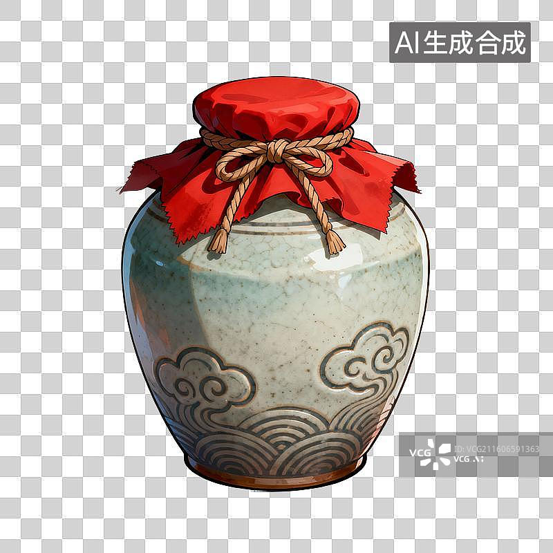 【AI数字艺术】中国风手绘插画，国风素材，酒缸，酒坛子，绍兴黄酒，花雕酒，女儿红，传统文化，酒文化，免抠元素图片素材