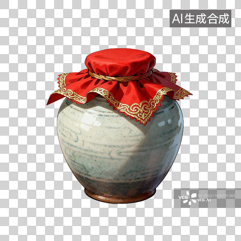 【AI数字艺术】中国风手绘插画，国风素材，酒缸，酒坛子，绍兴黄酒，花雕酒，女儿红，传统文化，酒文化，免抠元素图片素材