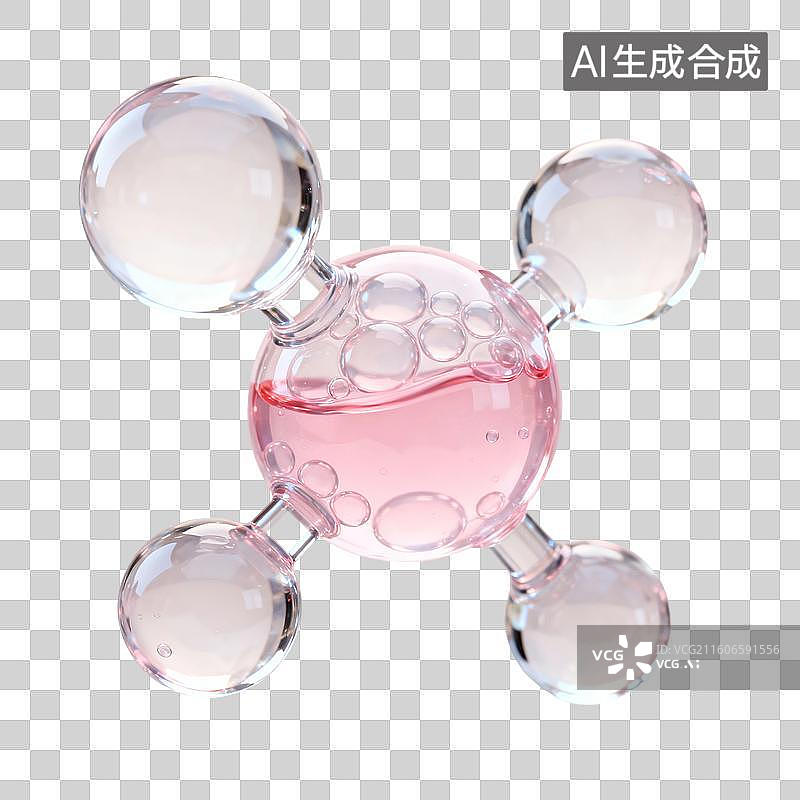 【AI数字艺术】3D渲染，气泡，泡泡，细胞，水滴，化学分子结构，精华液，美妆，精油，免抠元素图片素材