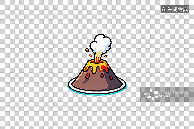 【AI数字艺术】卡通风格，一座正在喷发的活火山PNG格式的免扣元素图片素材