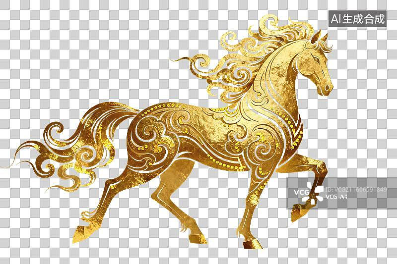 【AI数字艺术】卡通风格，一匹金色的骏马PNG格式的免扣元素图片素材