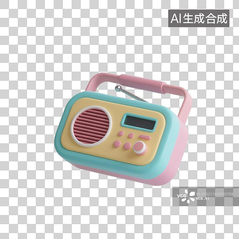 【AI数字艺术】3D渲染，收音机，录音机，音频播放器，多媒体，免抠元素图片素材