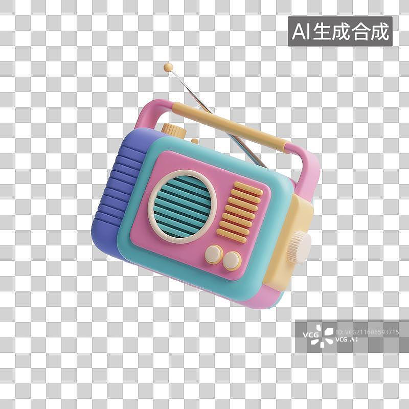 【AI数字艺术】3D渲染，收音机，录音机，音频播放器，多媒体，免抠元素图片素材