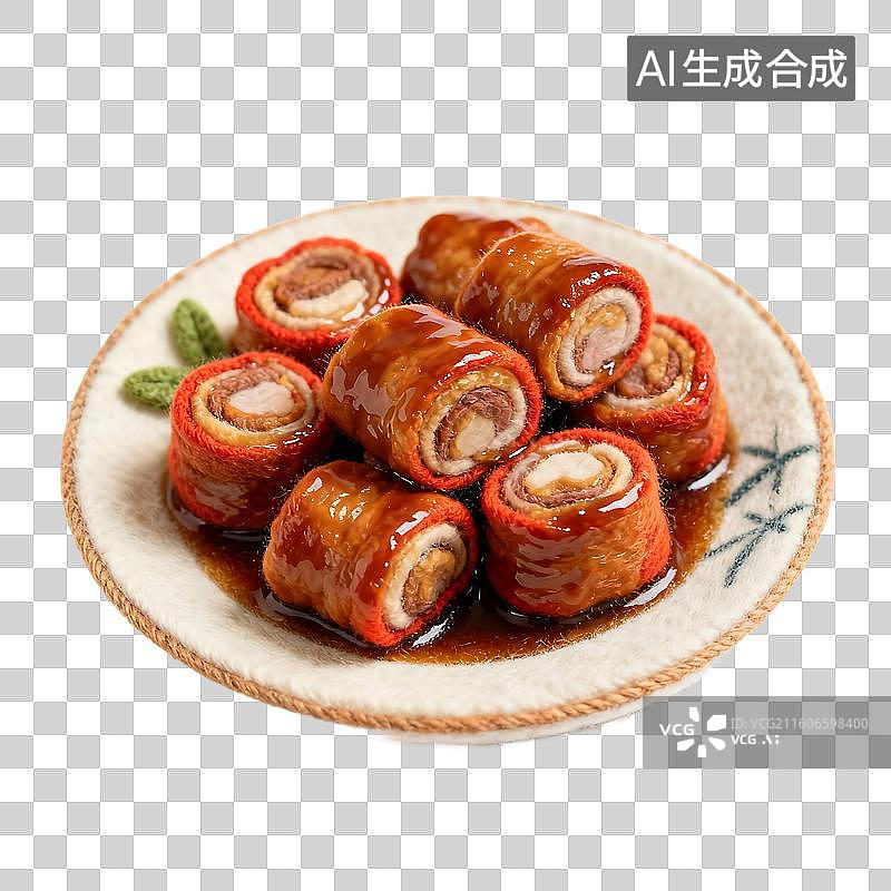 【AI数字艺术】可爱温馨毛毡风格年夜饭美食元素图片素材