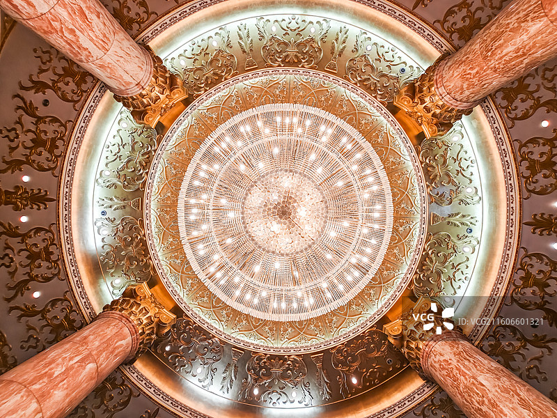 正上方拍摄的欧式建筑穹顶，哈尔滨市哈药六厂版画博物馆大楼内部，Harbin China图片素材