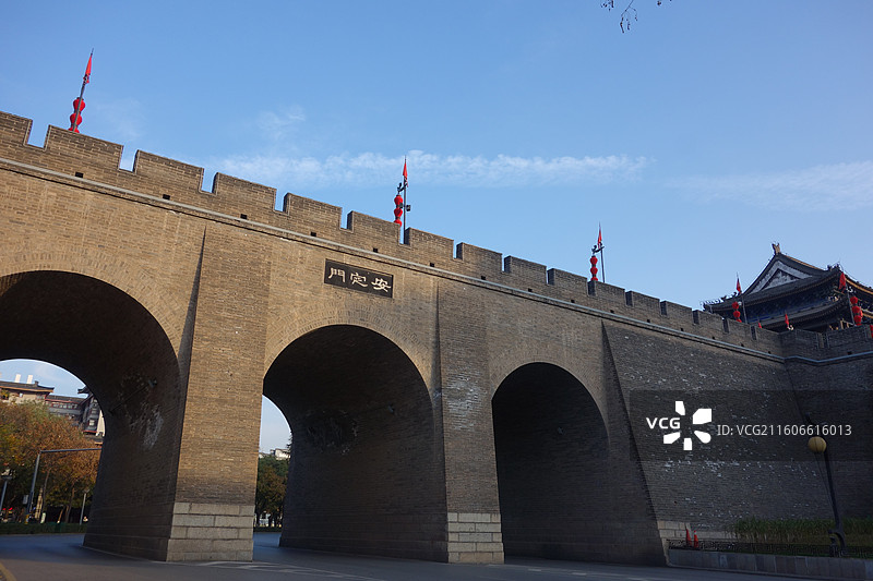 陕西西安明城墙西安城墙城门洞：安定门外西门外图片素材