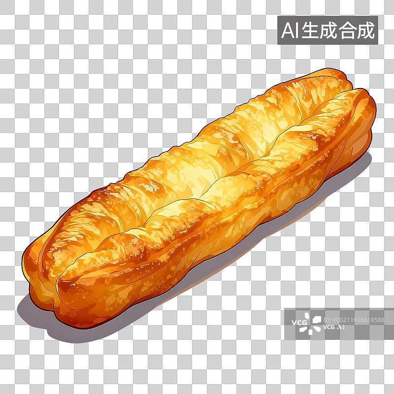【AI数字艺术】国风手绘插画，一根油条，早餐，中国传统小吃，美食，设计素材图片素材