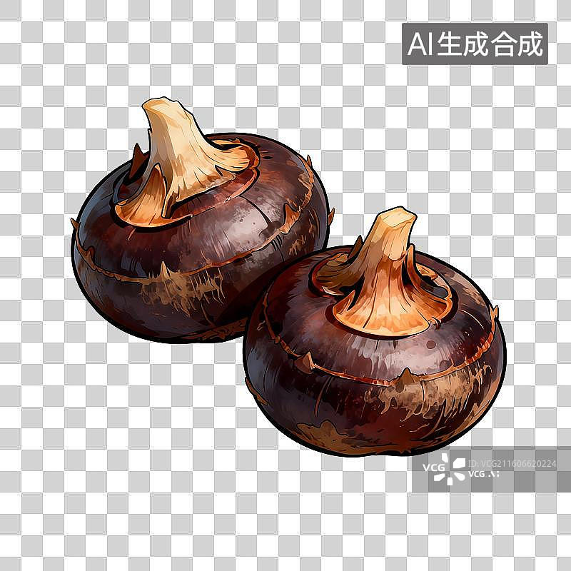【AI数字艺术】手绘插画，水果蔬菜，马蹄，荸荠，免抠元素图片素材