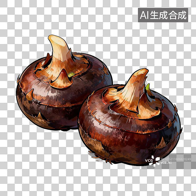 【AI数字艺术】手绘插画，水果蔬菜，马蹄，荸荠，免抠元素图片素材