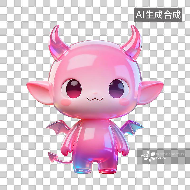 【AI数字艺术】3D渲染，粉色小恶魔，万圣节，免抠元素图片素材