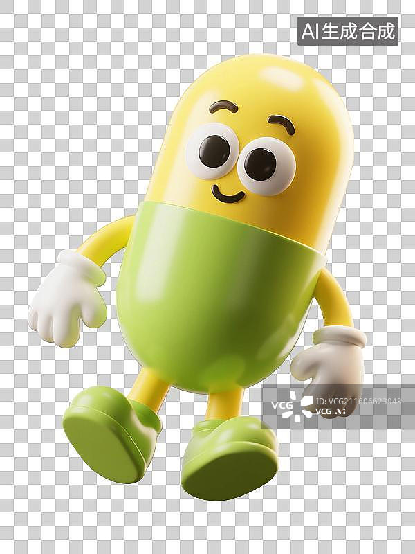 【AI数字艺术】3D渲染，可爱的卡通拟人胶囊，药丸，医院医疗医药安全，免抠元素图片素材