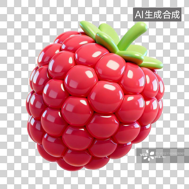 【AI数字艺术】3D渲染水果，覆盆子，树莓，红色浆果，免抠元素图片素材
