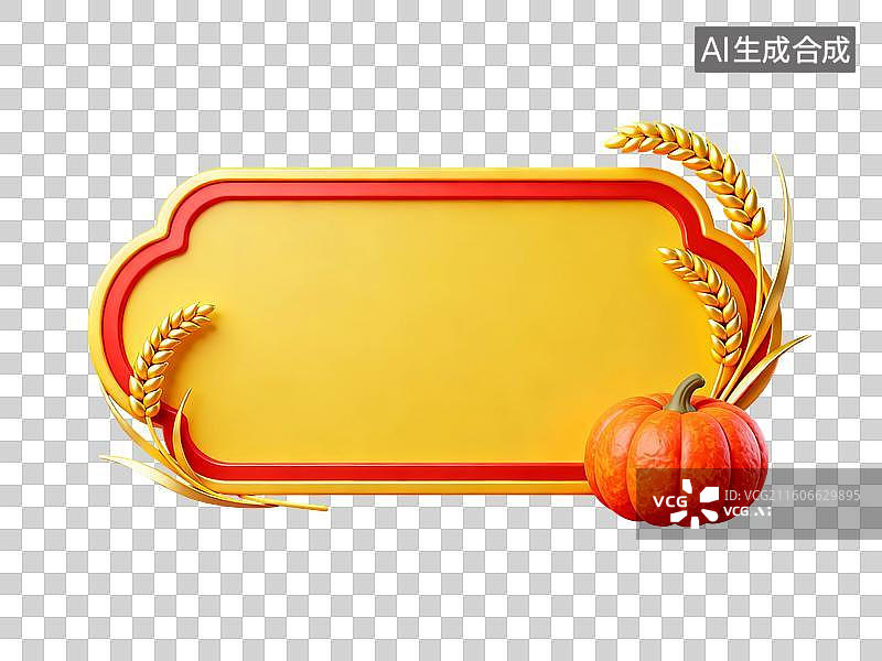 【AI数字艺术】3D渲染，麦穗，麦子，农业丰收，收获，秋天，传统节日，中国风边框，免抠元素图片素材
