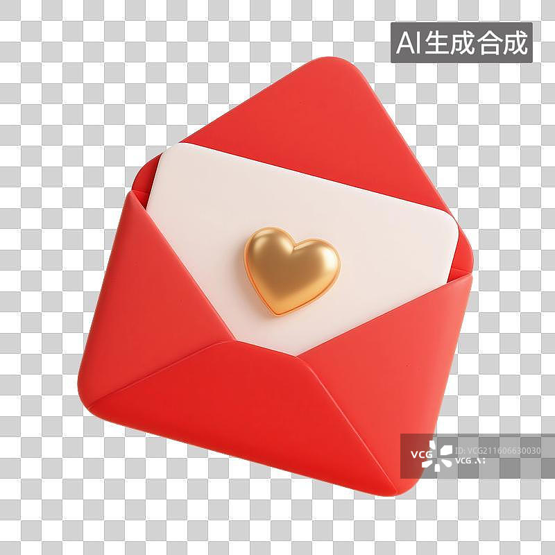 【AI数字艺术】3D渲染，卡通风格，情书，一封情书，信封，信件，情书，来信，免抠元素图片素材