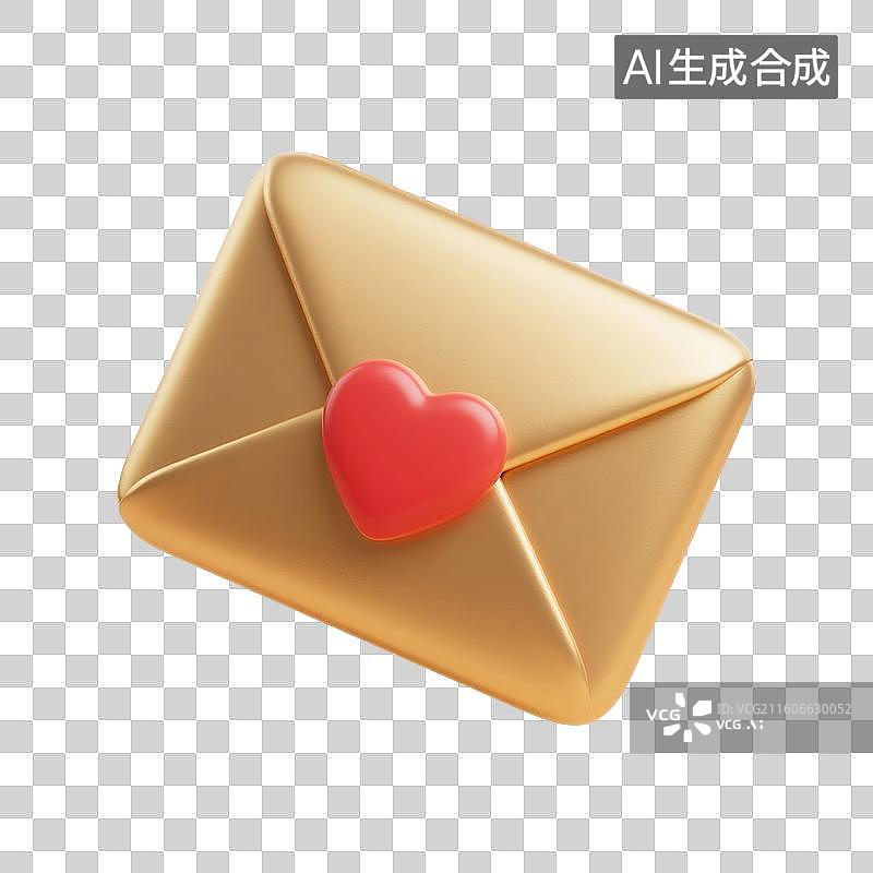 【AI数字艺术】3D渲染，卡通风格，情书，一封情书，信封，信件，情书，来信，免抠元素图片素材