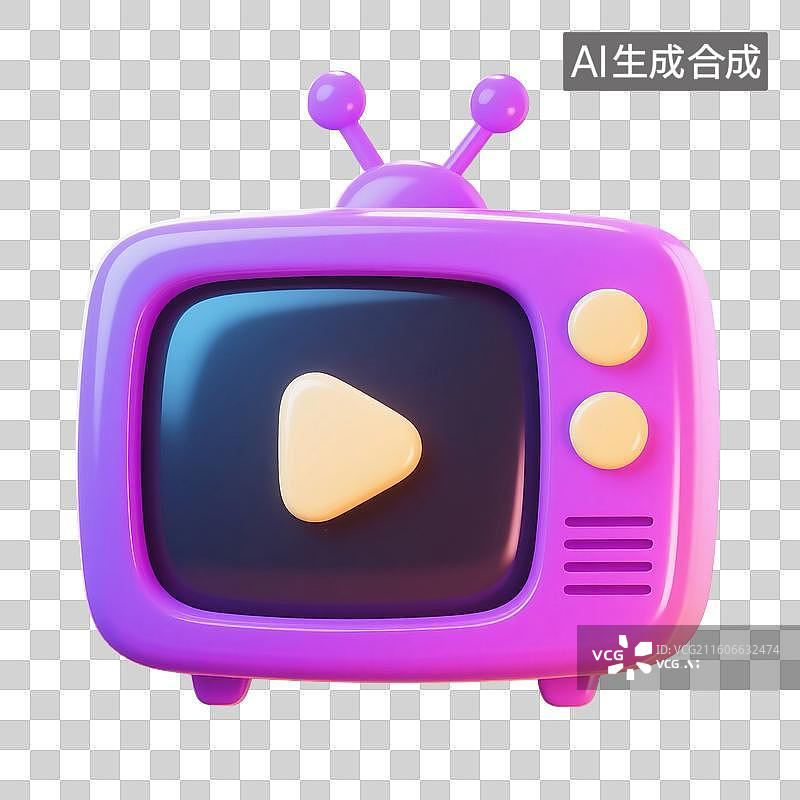 【AI数字艺术】3D渲染，卡通电视，电视剧，电视，视频，播放器，传媒，媒体直播，图形图标，免抠元素图片素材