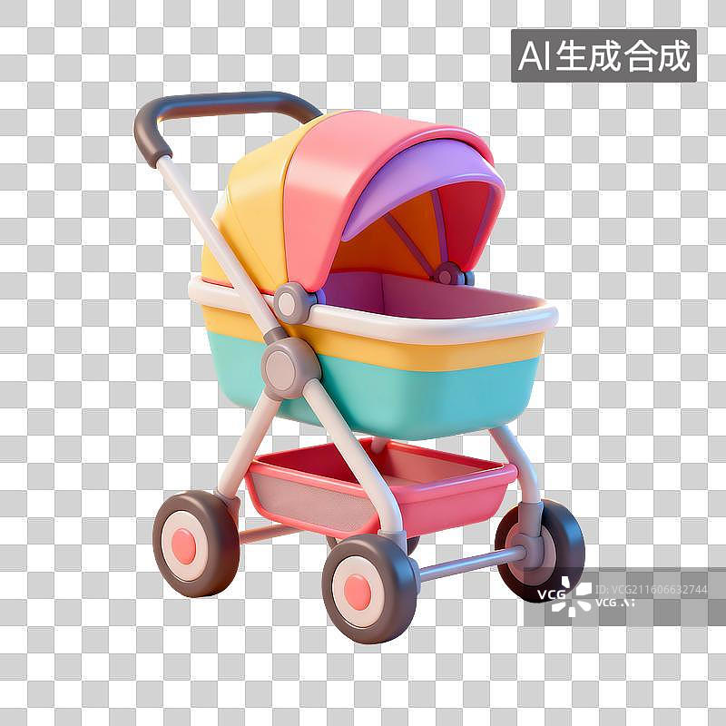 【AI数字艺术】3D渲染，婴儿车，婴儿用品，免抠元素图片素材