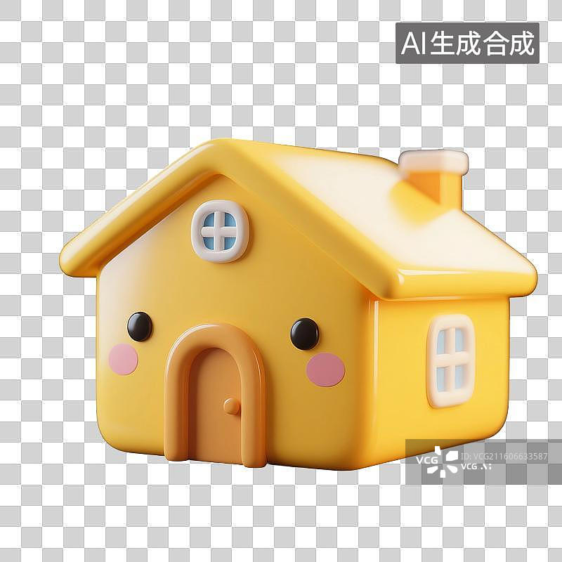 【AI数字艺术】3D渲染，可爱的卡通小房屋，房子，住宅，不动产，房屋，住房，免抠元素图片素材