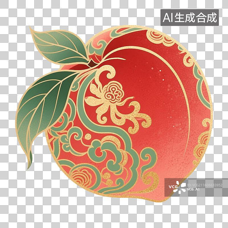 【AI数字艺术】国风手绘插画，水果，桃子，水蜜桃，白桃，仙桃，寿桃，免抠元素图片素材