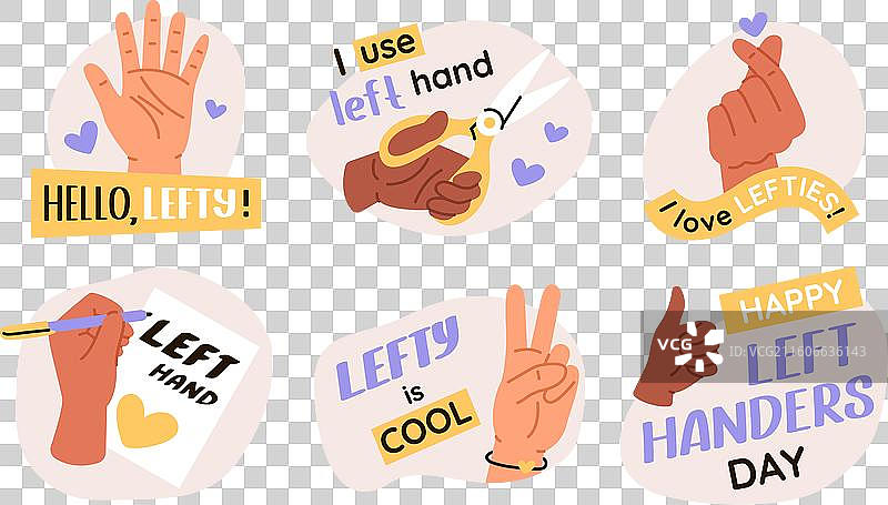 左撇子日贴纸组合图片素材