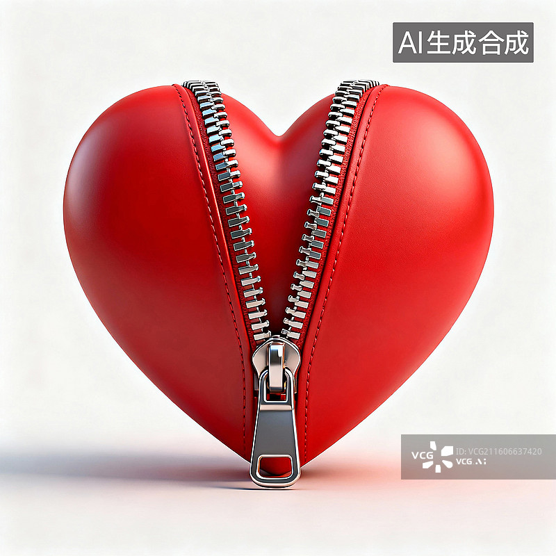 【AI数字艺术】用拉链把心型缝合起来 婚恋主题创意插画图片素材