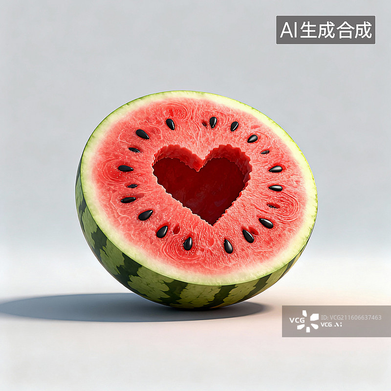 【AI数字艺术】西瓜上挖出一个心型 婚恋主题创意插画图片素材