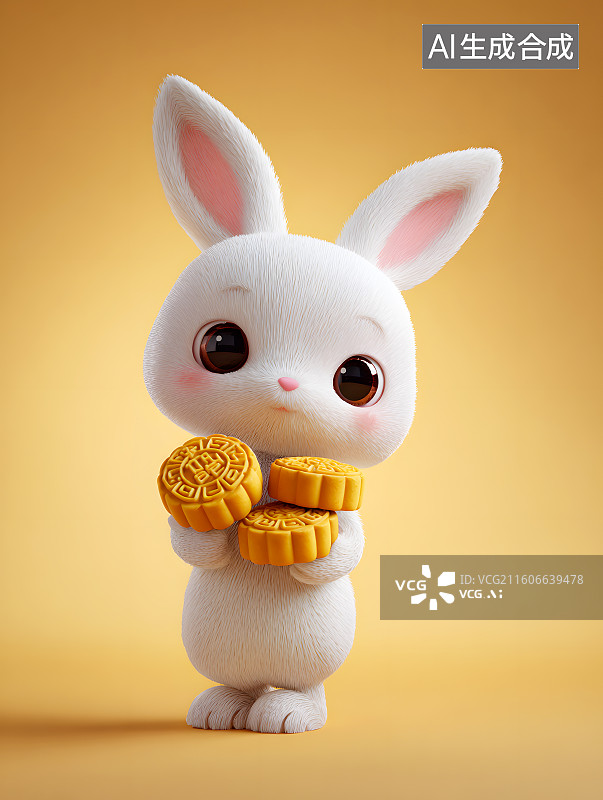 【AI数字艺术】中秋节一只可爱的兔子拿着月饼图片素材