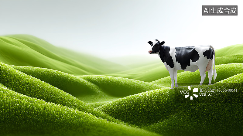 【AI数字艺术】卡通草原上一只奶牛图片素材